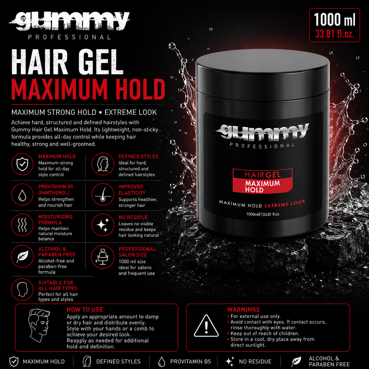 Gummy Hair Gel Maximum Hold – 1000 ml